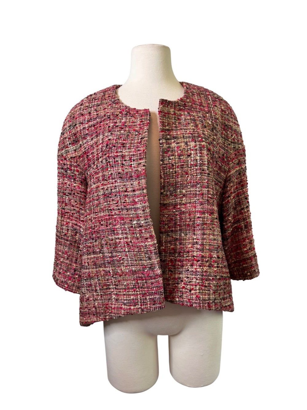 LOUBEN Womens Pink‎ Tweed Open-Front Jacket size 12